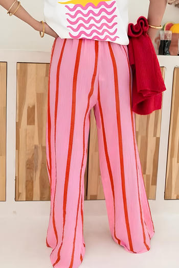 casual non-stretch striped print high-waist straight-leg pants