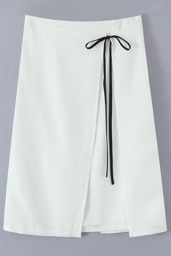 stylish non-stretch color-block lace-up with lined midi skirt(size run small)
