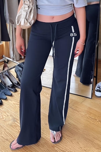 casual slight stretch letter stripe printing drawstring pants
