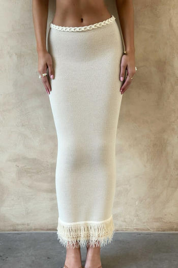 stylish slight stretch braided knitted tassel all-match maxi skirt