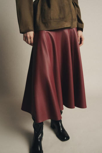 casual non-stretch solid color high-waist zip-up midi skirt