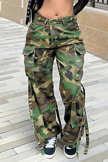 casual plus size non-stretch camo print multi-pocket cargo straight-leg pants