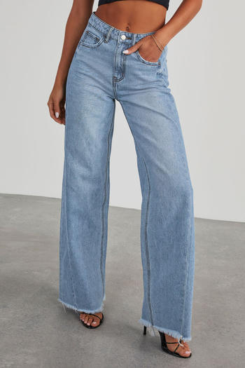 casual plus-size non-stretch solid color wide-leg jeans