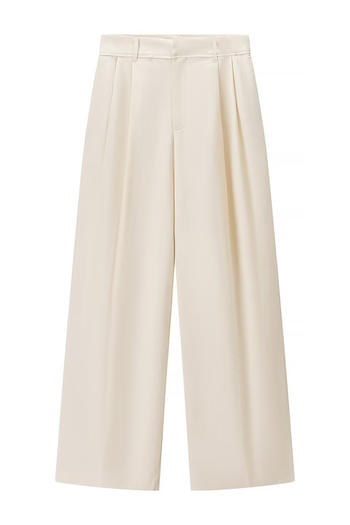 casual non-stretch high-waist solid color pleated pants