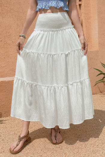 stylish vacation slight stretch 5 colors smocked maxi skirt