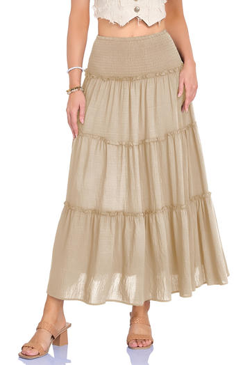 stylish vacation slight stretch 5 colors smocked maxi skirt
