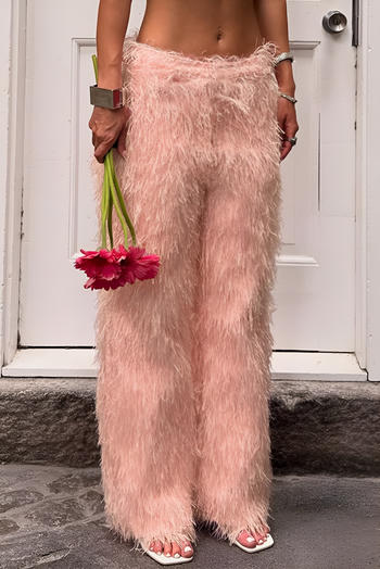 stylish slight stretch furry solid colour all-match straight pants