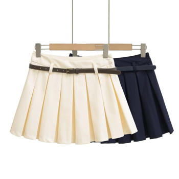 casual non-stretch solid color with belt mini skirt(size run small)