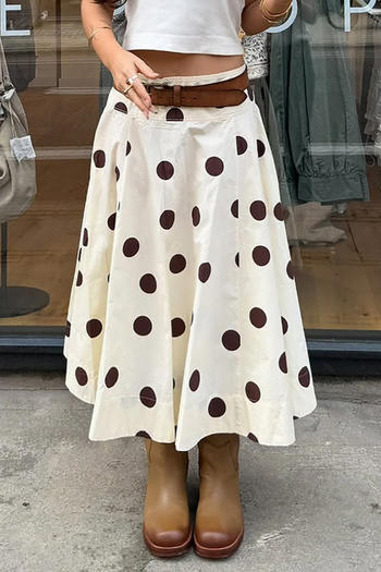 casual non-stretch large polka dot printed midi skirt without belt