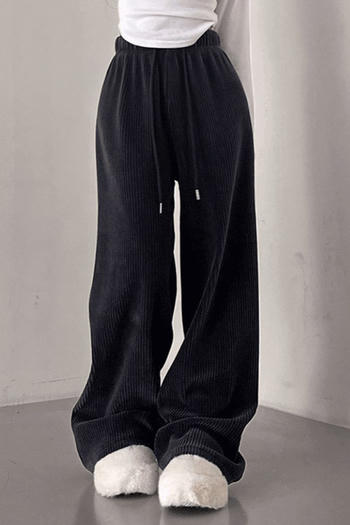 casual non-stretch solid color corduroy fabric high-waist wide-leg pants
