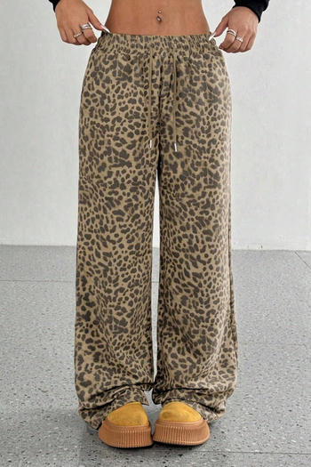 casual non-stretch leopard print mid waist all-match straight-leg pants
