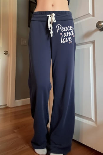 casual slight stretch high-waist drawstring letter printing pants