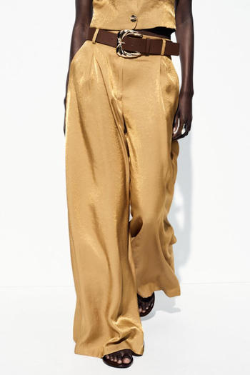 casual non-stretch solid color with belt loose pants