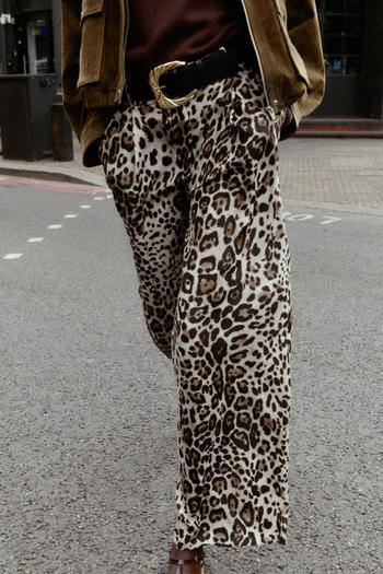casual non-stretch leopard printing with belt loose pants