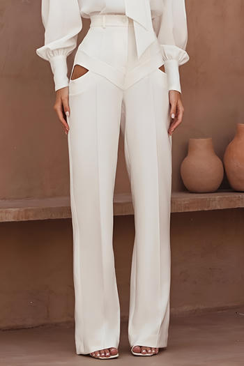 stylish non-stretch pure colour hollow out all-match straight pants