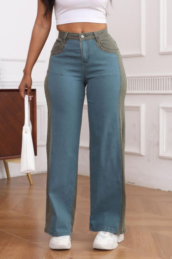 casual plus size slight stretch contrast color mid waist straight-leg jeans