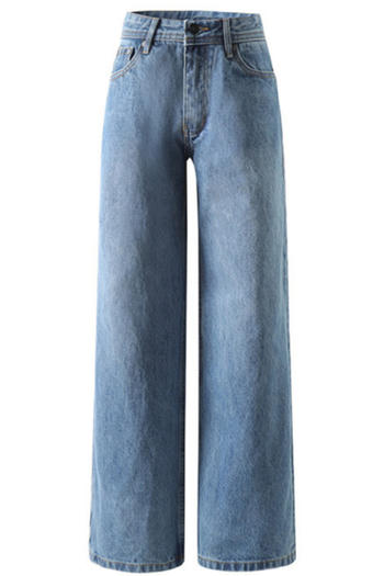 casual non-stretch denim high-waist loose jeans(size run small)