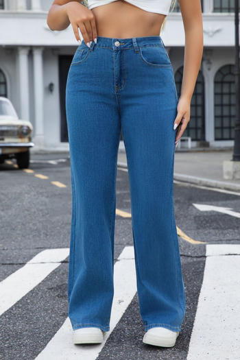 casual plus size new slight stretch high waist all-match straight jeans