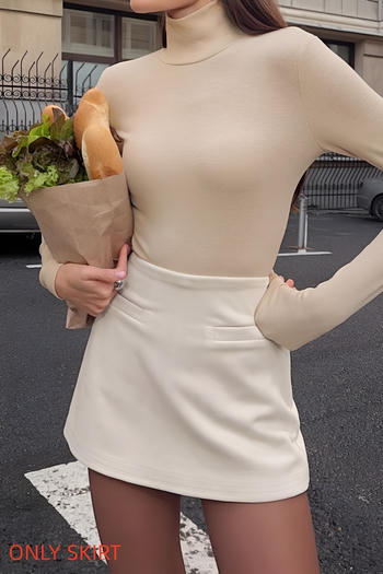 stylish non-stretch suede solid colour zip-up all-match mini skirt