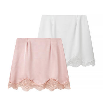 casual non-stretch high-waist lace trim mini skirt(size run small)
