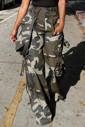 casual plus size non-stretch camo printing high-waist pants