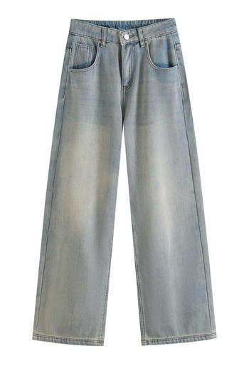 casual non-stretch high-waist washed denim jeans(size run small)