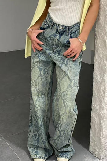 casual non-stretch denim high-waist snake pattern jeans