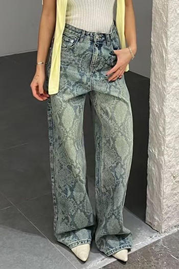 Casual non-stretch denim high-waist snake pattern jeans