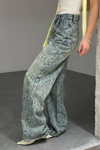 Casual non-stretch denim high-waist snake pattern jeans