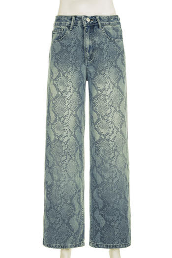 Casual non-stretch denim high-waist snake pattern jeans