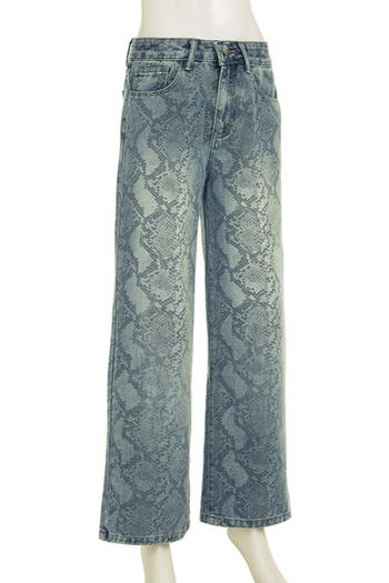 Casual non-stretch denim high-waist snake pattern jeans