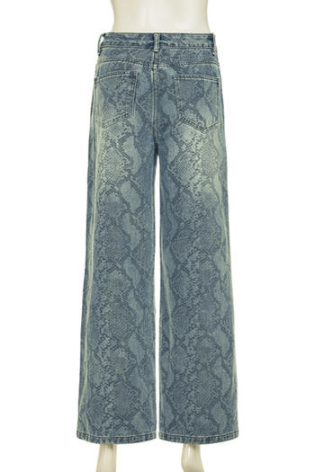 Casual non-stretch denim high-waist snake pattern jeans