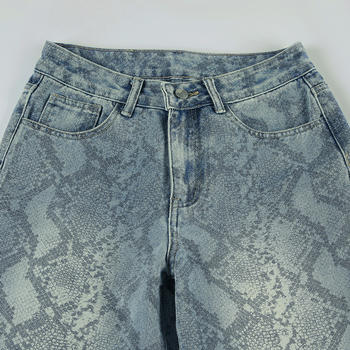 Casual non-stretch denim high-waist snake pattern jeans