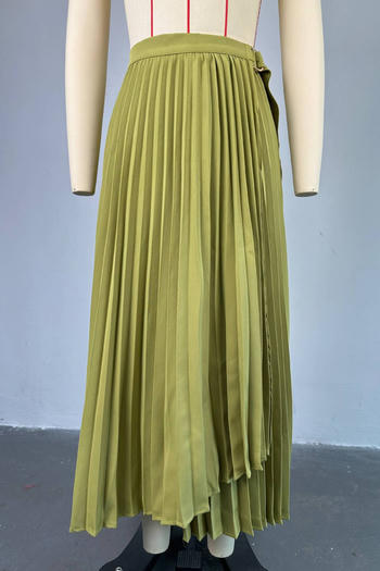 Casual plus size non-stretch solid color pleated high waist maxi skirt