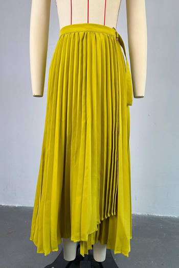 Casual plus size non-stretch solid color pleated high waist maxi skirt