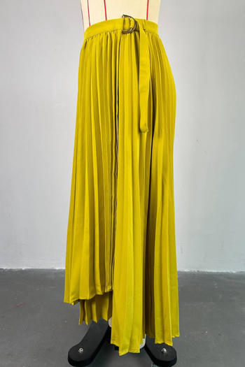 Casual plus size non-stretch solid color pleated high waist maxi skirt