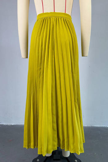 Casual plus size non-stretch solid color pleated high waist maxi skirt