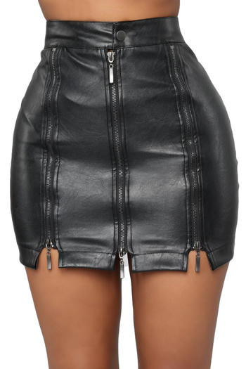 sexy plus size slight stretch high-waist solid color zip-up mini skirt