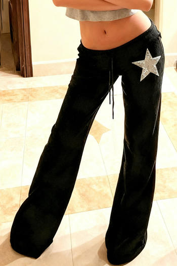 casual slight stretch velvet sequins pentagram decor low-rise pants