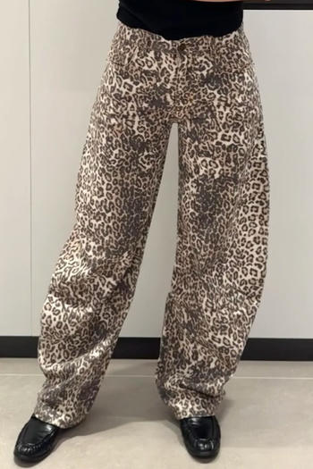 casual non-stretch leopard printing high-waist pants(size run small)