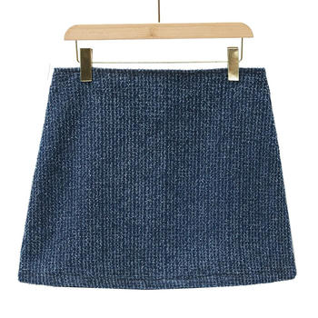 casual non-stretch denim high-waist zip-up mini skirt