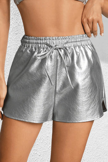 stylish slight stretch silver drawstring all-match shorts