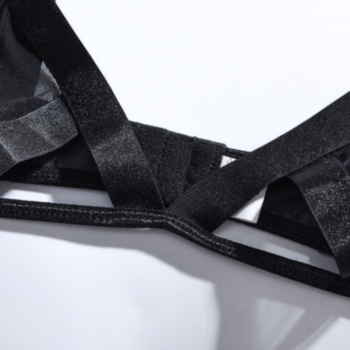 Sexy stylish black hollow garter design 3 pc set lingerie
