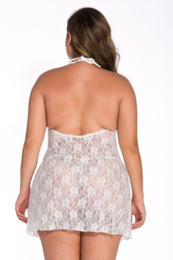 Plus size XL-4XL 3 Colors solid lace halter-neck hollow backless sexy night dress(contain G-Strings)