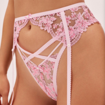 New style flower embroidered lace see through sexy garter three-piece set lingerie (with steel ring)