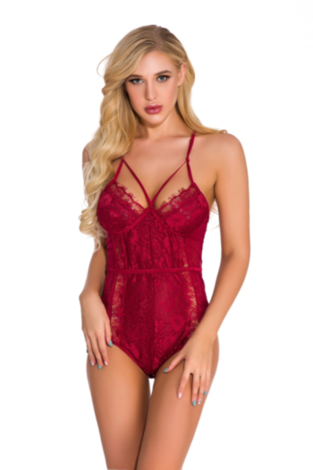 Plus size lace stitching mesh see through sling sexy teddy collections