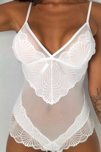 Solid color lace stitching mesh see through sling v-neck sexy teddy collections