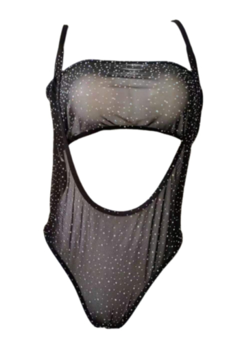 New stylish rhinestone decor mesh see through nolining sexy two-piece set lingerie