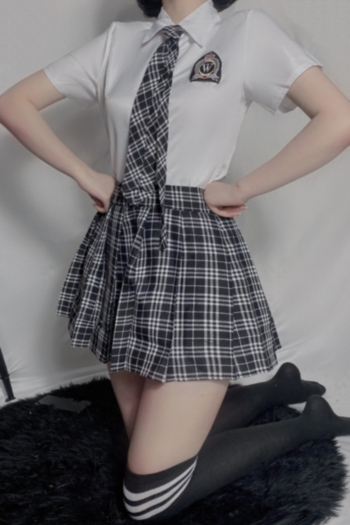 sexy lingerie student wear plaid skirt cosplay school uniform costume two-piece set(with a tie,stockings)