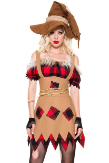 halloween cosplay scarecrow girl two-piece set costume (with a pair of gloves,hat,no stockings)